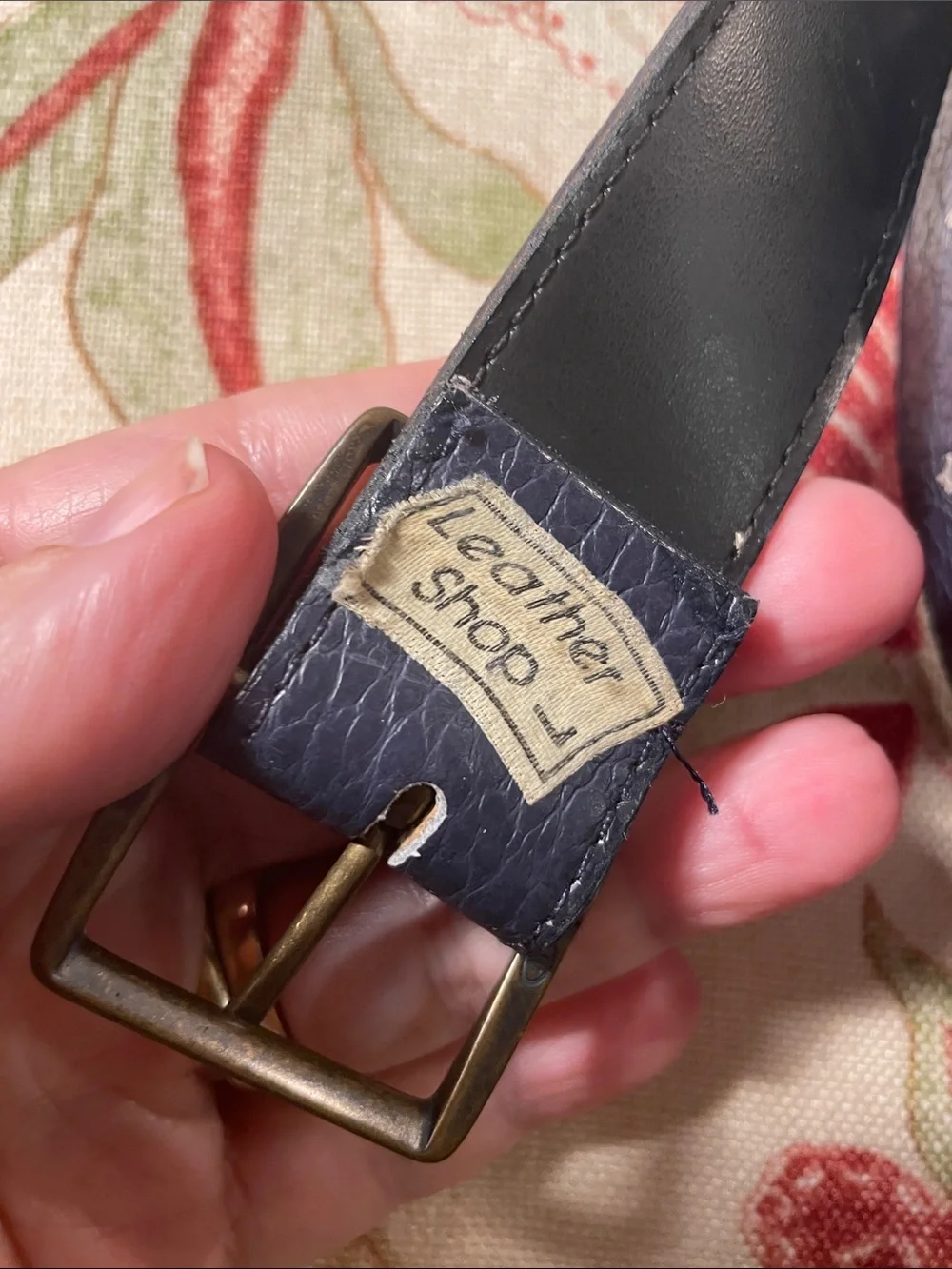 LeatherBraided Navy Leather Belt with Decorative Brown Buckle